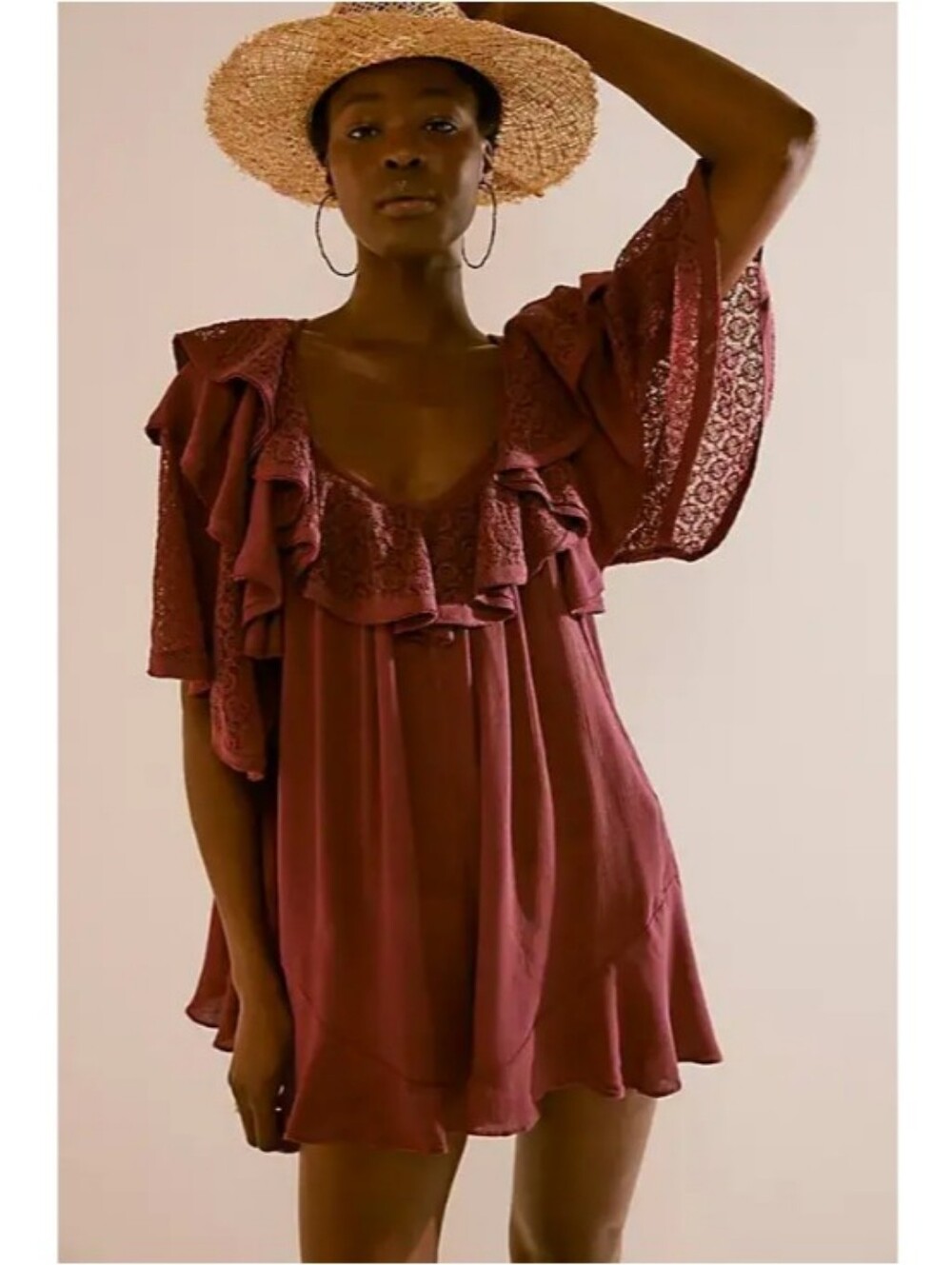 Free People Rush For Ruffles Romper Dry Rose Nwt